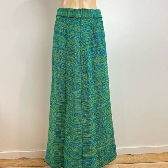 Vintage Handmade M / L Green Turquoise Bleu Long Thick 60s 70s Retro Maxi Skirt - Picture 2 of 15